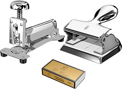 EL CASCO Geschenk-Set 8 CT Edelchrom - Bestehend aus Tischhefter M-15, Locher M-200 und passenden Heftklammern
