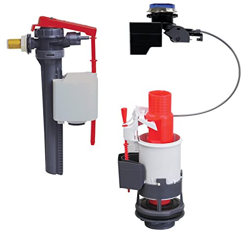 Wirquin 10723884 Chasse d'eau wc complète mécanisme wc double chasse Tronic & robinet flotteur à alimentation latérale Jollyfill, gris et rouge