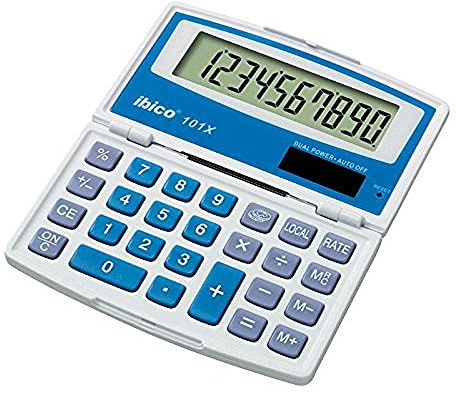 Rexel IB410130 miniräknare 101X, med solcells- och batteridriven, stor 10-siffrig LCD-skärm, 110 x 137 x 15 mm, blisterförpackning