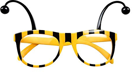 Boland 02593 - Partybrille Biene, 1 Stück, Größe 15,5 x 10 cm, Gestell aus Kunststoff, gelb-schwarze Streifen, mit Fühler, Honigbiene, Königin, Accessoire, Hummel, Verkleidung, Karneval, Tier