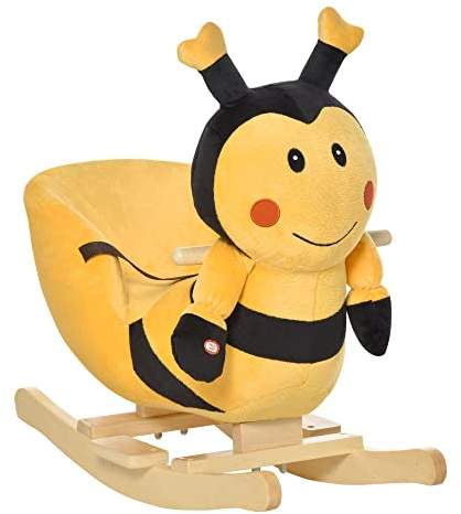 HOMCOM Caballo Balancín de Madera en Forma de Abeja, Caballito Balancín para Niños 60x33x45cm