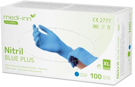 Medi-Inn+ Nitril blue plus Einmalhandschuhe, Gr. XL, 10 x 100 = 1000 Stück, blau, puderfrei
