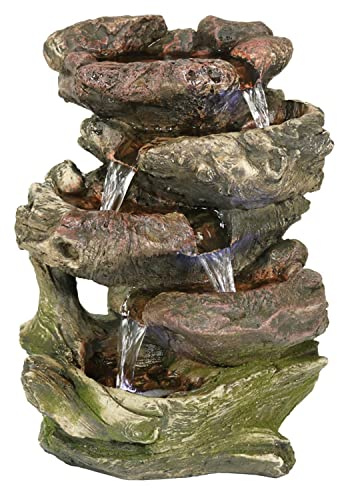 Sunnydaze Tabletop Water Fountain - Relaxing Indoor Desktop Water Feature - Rock Fountain with LED Lights - Office, Bedroom, Living Room