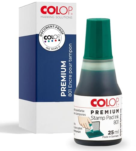 COLOP 801 Green Stamp Pad Ink. Best Refill Ink for Foam and Felt Rubber Stamp Pads. Water-Based and Non-Toxic