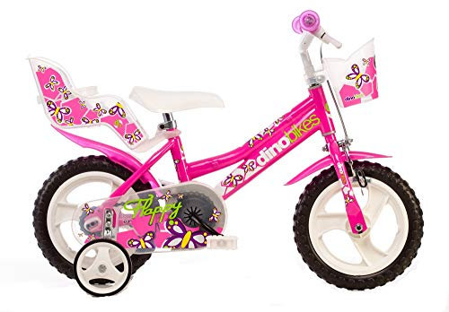 Dino Bikes Mädchen Kinderfahrrad pink Mädchenfahrrad – 12 Zoll | TÜV geprüft | Original | Kinderrad mit Stützrädern - Das Fahrrad als Geschenk für Mädchen