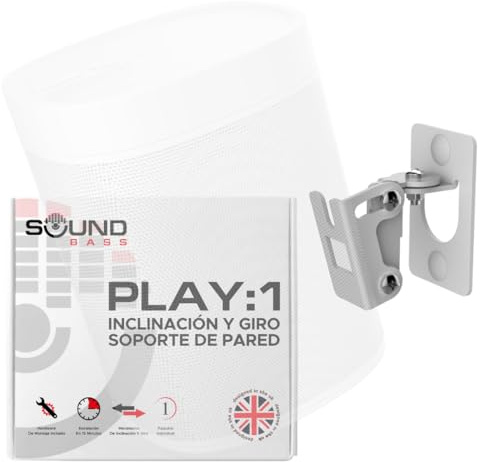 Play 1 Väggfäste, Vit, Endast Kompatibelt Med Sonos Play:1, Justerbar Sväng- Och Lutningsmekanism, Monteringsfäste Inkluderar Alla Fästdon | Kompatibel med Sonos Play: 1, justerbar lutnings- och roterande shanism, fäste inkl. alla monteringsmaterial