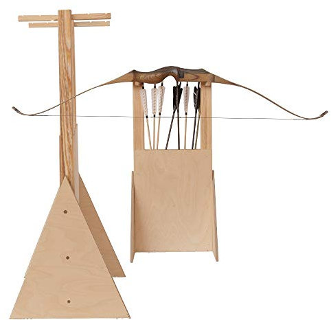 BSW Outdoor Bogenständer – Stabiler Holzständer aus Kiefernholz – für Lang- & Recurvebögen – Platz für 2 Bögen & 24 Pfeile – unbehandelt, wetterfest, ideal für Training, Verein & 3D-Parcours
