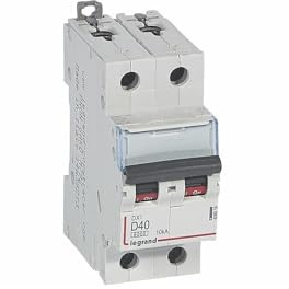408019 Disjoncteur bipolaire 40A - 2P Courbe D - 6/10kA - À vis - Legrand DX3