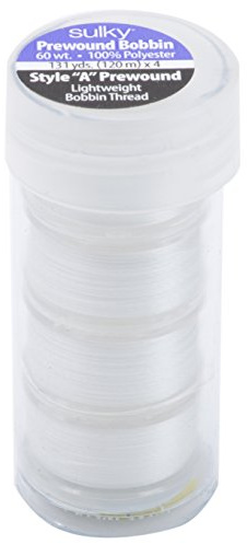 Sulky Prewound Bobbins A Style 131yd 4/Pkg, White