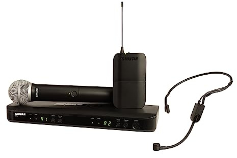 Shure BLX1288/P31 Microfoni wireless UHF per chiesa, karaoke, palco e voci Durata batteria 14 ore, raggio 100m Include microfoni a mano e a headset, ricevitore doppio canale - Banda S8