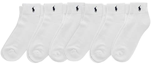 POLO RALPH LAUREN Men's Classic Sport Solid Socks 6 Pair Pack - Cushioned Cotton Comfort, White, 6-12.5
