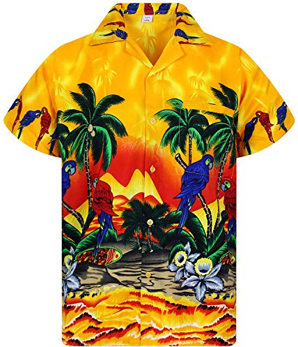 V.H.O. Funky Chemise-Hawaienne, Manche-Courte, Parrot, Jaune, M
