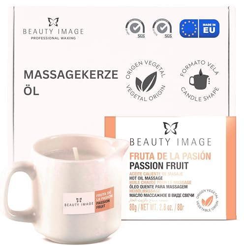 BEAUTY IMAGE Stor Massageljus - Doft av Passionsfrukt [80 g för 4-5 Hela Kroppsmassage] Erotiskt-Sexuellt Massageoljeljus - Erotisk Massageolja - Varm Olja för Professionell Massage