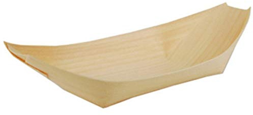 Papstar Fingermatskålar/träskålar skepp (50 stycken) av furu pure, 25 x 10 cm, insida 14,5 x 8 cm, dekorativa skålar för gastronomi, bufféer och fester, #84419, brun