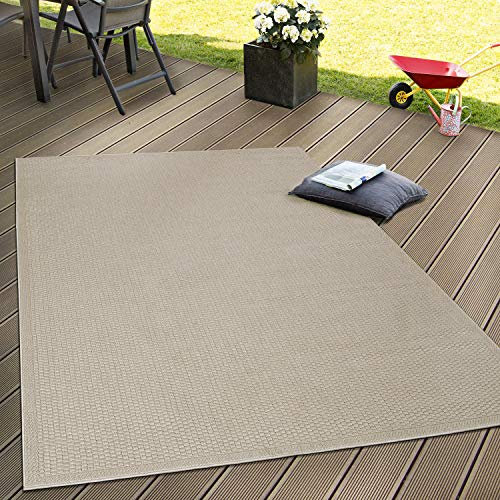 Paco Home Outdoor Teppich wetterfest für Garten, Terrasse & Balkon flachgewebt in Moderner Sisaloptik einfarbig pflegeleicht & UV-beständig Beige, Grösse:160x220 cm