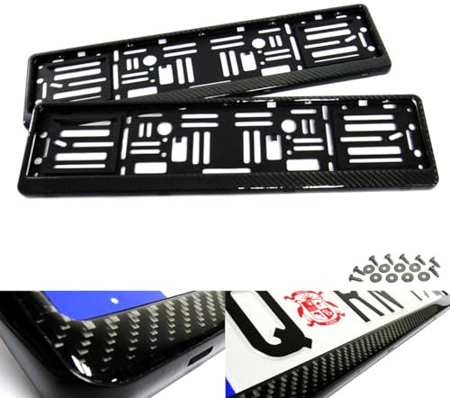 2x Portatarga per auto in vera fibra di carbonio 3D EU Telaio targa nero IT I