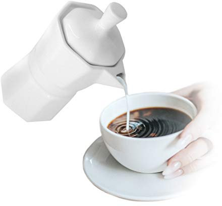 NERTHUS FIH 553 Jarra de leche de porcelana color blanco liso con diseño de cafetera italiana para leche o café