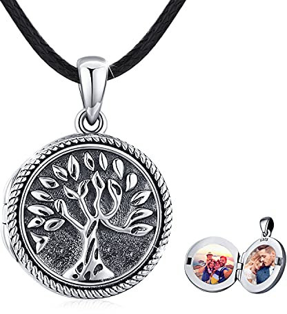 CUOKA MIRACLE Medaillon Halskette Baum des Lebens Medaillon 925 Sterling Silber Lebensbaum Foto Amulett Bilder Kette Anhänger Halskette zum Öffnen von Bildern Schmuck Geschenke für Frauen Mädchen