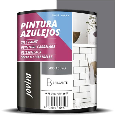 JOVIRA PINTURAS Vernice Per Piastrelle 750 ml | a Base d'acqua. Date un nuovo look alla vostra cucina e al vostro bagno. (750 Millilitri, Grigio Acciaio). F-14