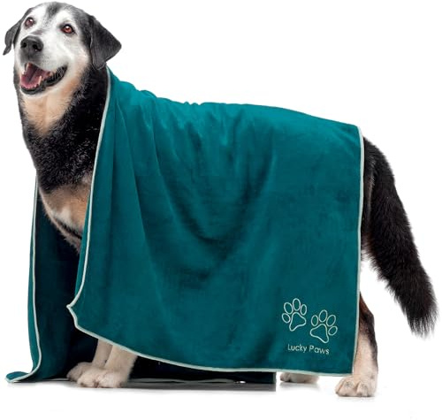 Lucky Paws® Asciugamano per cani, extra large, 140 x 70 cm, con sede nel Regno Unito, asciugamano in microfibra super assorbente, ad asciugatura rapida, confezione da 1, colore: verde acqua