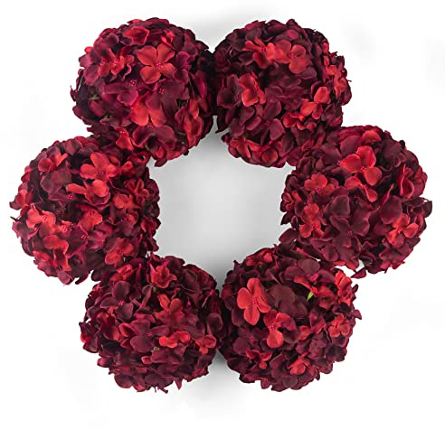 DuHouse Fiori artificiali di ortensia in seta più grandi con stelo, fiori finti di ortensia per matrimoni, casa, giardino, centrotavola, confezione da 6(bordeaux)
