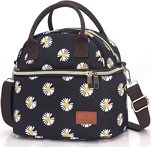 VS VOGSHOW Bolsa Termica Porta Alimentos, 9L Doble Compartimentos Bolsa Isotermica Mujer Hombres Portátil Lunch Bag con Bandolera para Trabajo Escuela Picnic Floral
