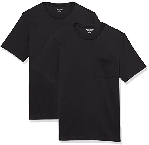 Amazon Essentials Men's Short-Sleeve Crewneck Pocket T-Shirts, Pack of 2, Black, Medium