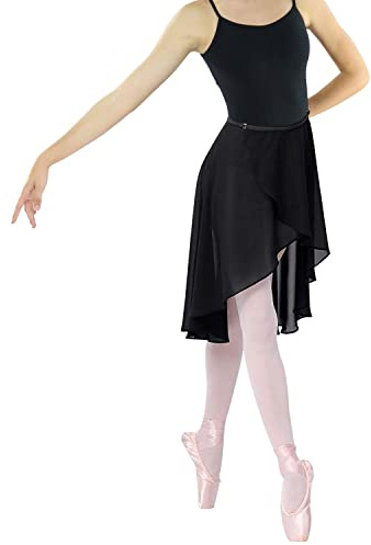 ENASGLOO Women Teen Girls Ballet Skirt Chiffon Dance Dancewear, Adjustable Waist Wrap Skirt (Black)