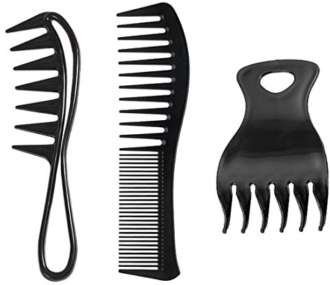 SJBAUTYO 3 Stück Breitzahnkamm, Grobzinkiger Kamm Lockenkamm Breite Zahnkämme für Lockiges Nasses Gewelltes Dickes Haar Perücken Friseur Salon Damen und Herren (Schwarz)