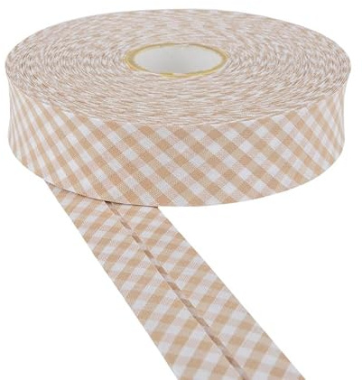 DLF 30mm Cotton Gingham Bias Binding Tape |Double Fold– 5m & 25m Options |Soft Edging for Sewing, Bunting, Crafts, Quilting, Piping & Garment Finishing(Beige, 5m)