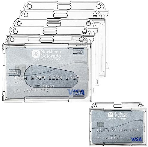skytowards 6 PCS Ausweishülle Hartplastik Kartenhülle Horizontal Ausweishalter Doppelt Karten Schutzhülle Kartenhalter Transparent mit Daumenschlitz Kartenschutzhülle ID Card Holder für Schule