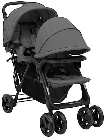 Hommdiy Geschwisterwagen Klappbares Design Alleinstehende Person Kinderwagen Baby Kinder Buggy Kinderbuggy Reisebuggy Grau Stahl