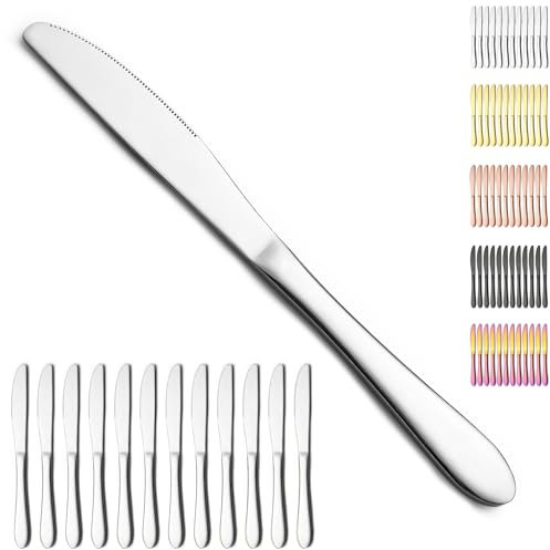 Berglander coltelli da tavola di 12 pezzi, coltelli da burro in acciaio inossidabile per uso alimentare Coltello da cena per casa, ristorante, hotel, lavabile in lavastoviglie