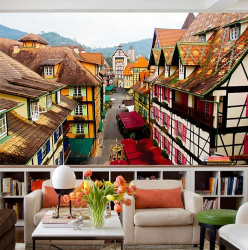 Personalizar papel tapiz fotográfico colorido mural de villa papel tapiz de escena callejera de ciudad pequeña papel tapiz dormitorio infantil papel tapiz decoración de pared 300x210cm