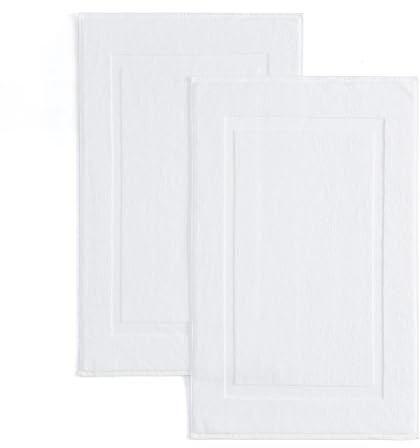 Casual Living White Cotton Bath Mats Set of 2 Towel Mats for Bathroom Floor Banded Rugs Soft Absorbent Ring Spun Cotton Washable Essentials Bathroom Shower Accessories, 34-inch x 21-inch, White