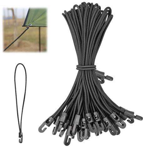 16 Stück Spannfix, 26cm Spanngummi mit Haken Schwarz Gummispanner Multifunktional Planenspanner Expander für Camping Planen Anhängerplane Poolabdeckung