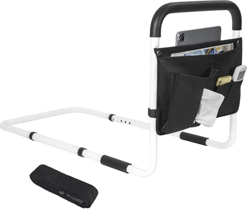 Bed Assist Rails fo Elderly Adults Safety Bed Rail with Storage Pocket , Mobility Aid Adjustable in Height Bed Rail Handrail Bar Fall Stability Bed Guard Suitable for Seniors and Independent Living