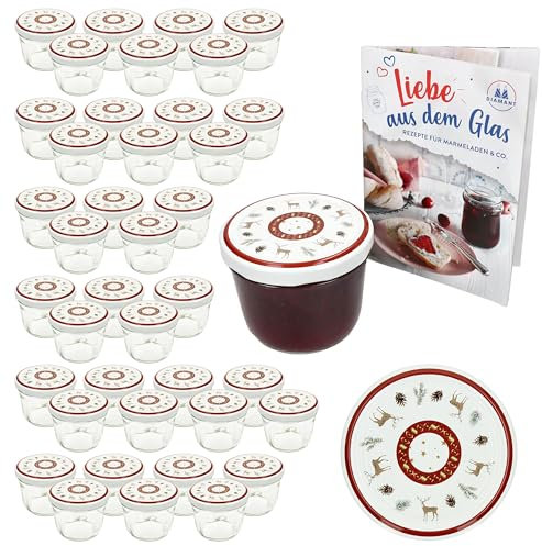 MamboCat 40er Set Sturzglas 230 ml mit Twist-Off-Deckel Hirsch I Einmachgläser + to 82 Deckel + GRATIS Rezeptheft I Vorratsgläser einkochen & konservieren I Weihnachten
