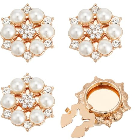 NBEADS 4 Stk. Strass-Knöpfe Abdeckung, Button Covers für Frauen Perle Ärmel Blume Abnehmbare Hemdknopf-Clips für Kleid Smoking Hemd Zubehör, Hellgold