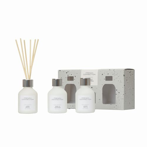 French Connection Black & White Collection Scented Reed Diffuser | Luxury Home Fragrance | 100ML & Trio Sets (Winter Vanilla, Lemon Drizzle, Neroli and Cedarwood Scents, 50ML x 3)