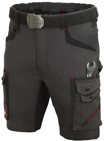 Art.MAS Professional4DYNAMIC Pantalon Corto de Trabajo Hombre Stretch – Short Laboral 4-Way Stretch 260 g/m2, Bermudas Trabajo Slim Fit con Bolsillos Herramientas, Antracita-Negro