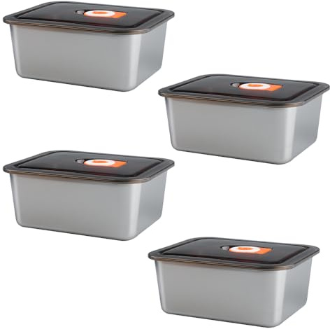 duisoad 4 Piezas Recipientes de Acero con Tapa Recipientes Herméticos de Acero Inoxidable Recipiente Hermético con Tapa para Escuela, Trabajo, Picnic, Microondas, Refrigerador
