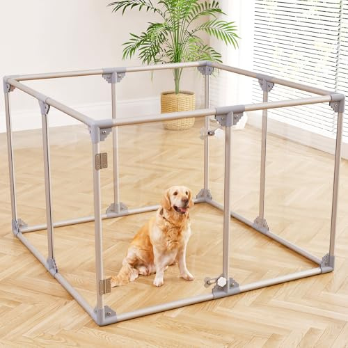 Clear Acrylic Dog Playpen, 8 Panels 29.5 Inch Tall Indoor Pet Play Pen with Door, Transparent Puppy Fence for Small Dogs, Dog Fence Crate Kennel Whelping Cage