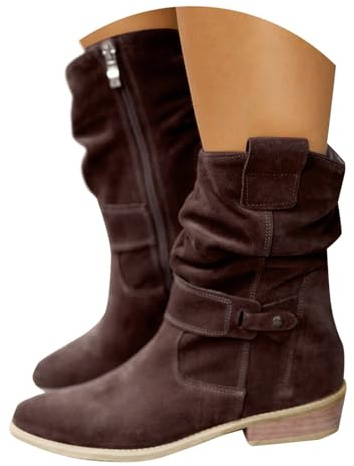 Botines con tacón, botines de ante para mujer, de ante, de vaquero, media botas, botas cortas, botas de entretiempo, tacón de bloque, media altura, color café 45