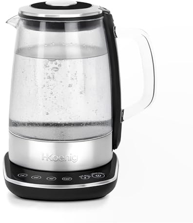 H.Koenig Bouilloire Électrique Programmable BO600, 1,5L, Verre et Inox, 4 Températures Réglables 70°C à 100°C, Fonction Maintien au Chaud 30 min, Puissante 2200W, Pratique et Efficace, Design Moderne