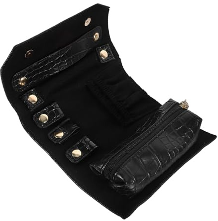 TOKIDNY Estuche Enrollable para Joyas Negro de Terciopelo Textura de Organizador Portátil Multifuncional para Viaje Bolsa de Almacenamiento Compacta para Collares Pulseras y Anillos