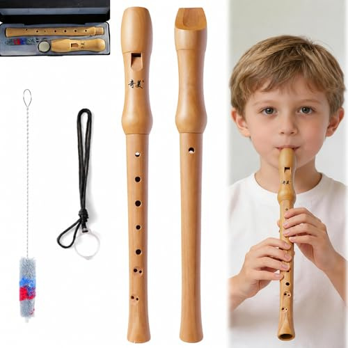 AEMCHDM Flauta Dulce Soprano de Madera, Flautas Escolar Principiantes de 8 Orificios Diseño Desmontable, Flauta Madera con Funda Escolar y Limpiador Escolar, Barroco Digitación
