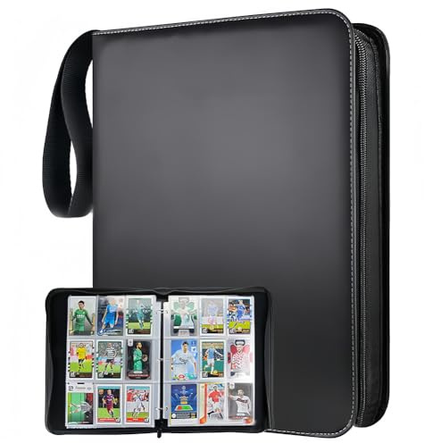 Trading Card Album, Card Collection Folder with 50 Removable Sleeves, Fits 400 Cards, Binder Card Holder, Zipper PU Leather Holder Album for TCG, Football, Basketball, Sports Cards