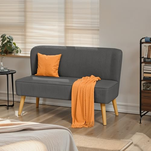 Blishom Divano a 2 posti, piccolo loveseat con rivestimento effetto velluto a coste, divano compatto salvaspazio per camera da letto, soggiorno, appartamento, 117x56x76cm, Grigio