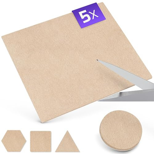 Filzada® Fieltro Adhesivo XXL Set (5X 200x200 mm + 64 Ø 20 mm) - Almohadillas de Fieltro Adhesivo - Beige - Deslizadores para Muebles
